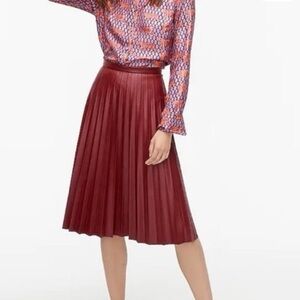 J. Crew Rich Burgundy A-Line Pleated Skirt in Faux Leather, size 2P